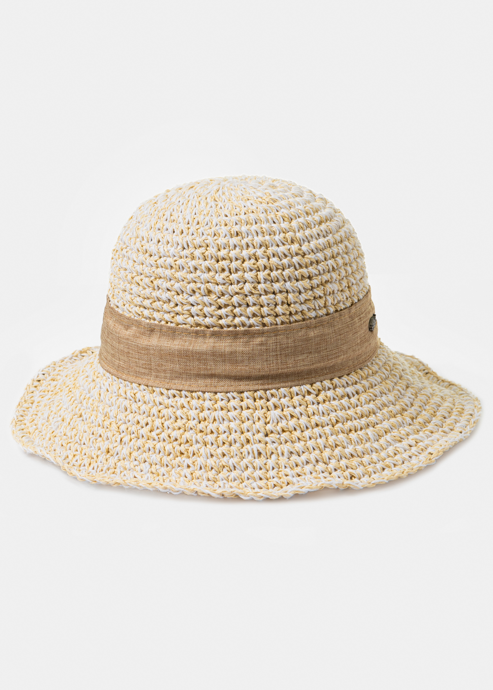 Beige Soft Hat w/ Brown Ribbon